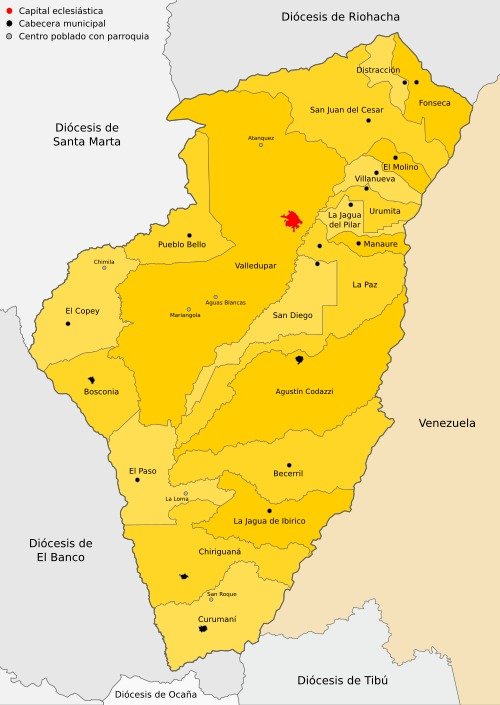 Mapa de la diócesis de Valledupar